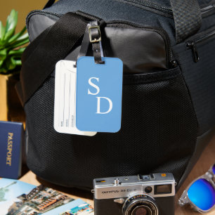 Étiquette À Bagage Balise de bagages bleu et blanc monogramme