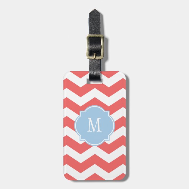 Étiquette À Bagage Balise de bagages Cayenne & White Chevron Monogram (Devant Vertical)