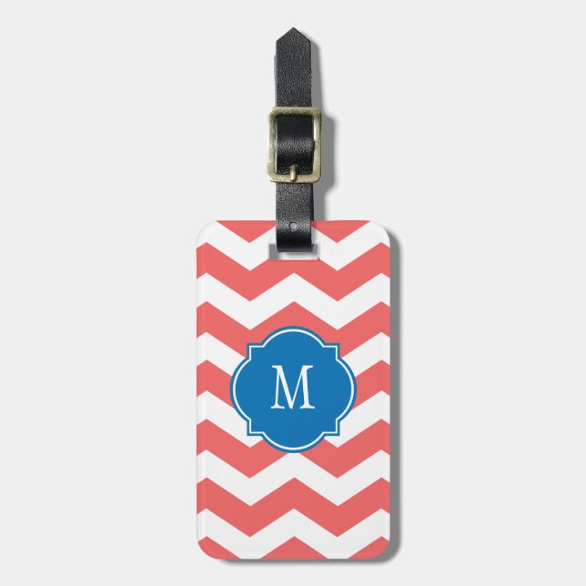 Étiquette À Bagage Balise de bagages Cayenne & White Chevron Monogram (Devant Vertical)