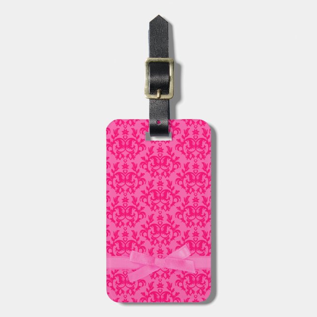 Étiquette À Bagage Balise de bagages damask rose chaud (Devant Vertical)