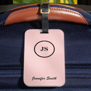 Étiquette À Bagage Balise de bagages en acier brossé rose monogramme