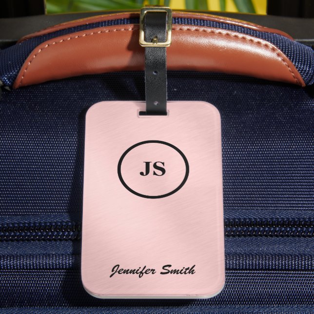 Étiquette À Bagage Balise de bagages en acier brossé rose monogramme (Insitu Rectoal 2)