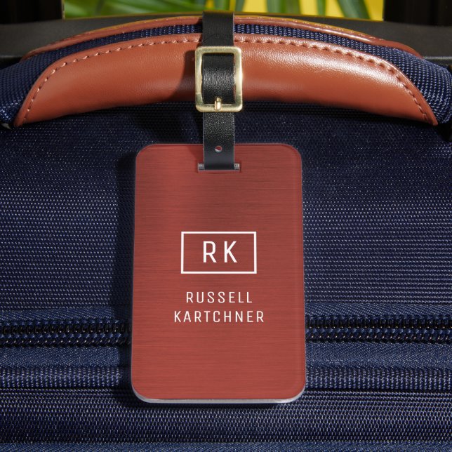 Étiquette À Bagage Balise de bagages Monogramme moderne en métal bros (Insitu Rectoal 2)