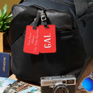 Étiquette À Bagage Balise de bagages Monogramme personnalisé rouge et