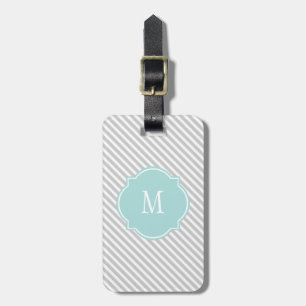 Étiquette À Bagage Balise de bagages Monogramme rayé gris et blanc