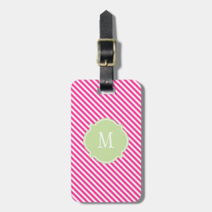 Étiquette À Bagage Balise de bagages Monogramme rose et blanc chaud