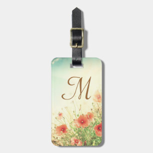 Étiquette À Bagage Balise de bagages Monogramme rose Fleurs sauvages 
