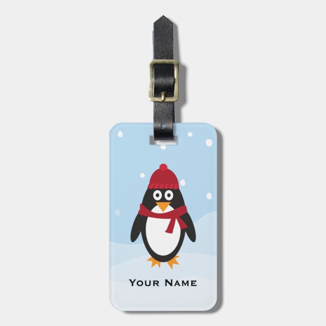 Étiquette À Bagage Balise de bagages Penguin Vacances d'hiver et Noël (Devant Vertical)