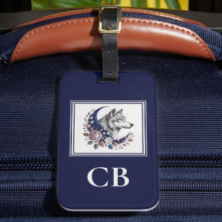Étiquette À Bagage Balise de bagages personnalisées Monogramme Wolf &