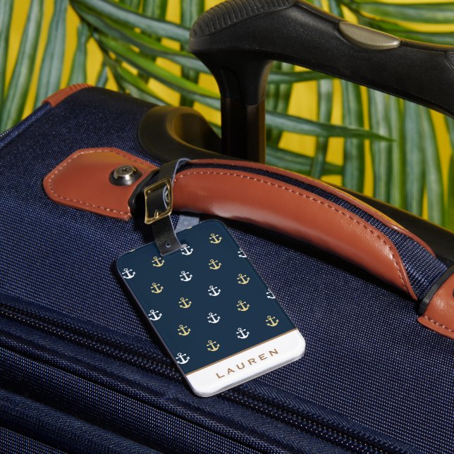 Étiquette À Bagage Balise de bagages Preppy Nautical Monogram (Insitu Rectoal 1)