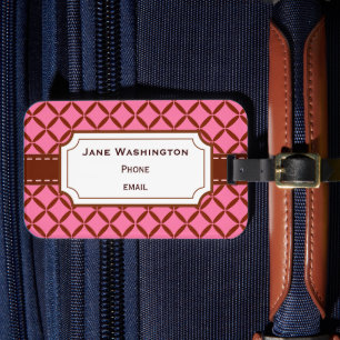 Étiquette À Bagage Balise de bagages rose et Brown personnalisée