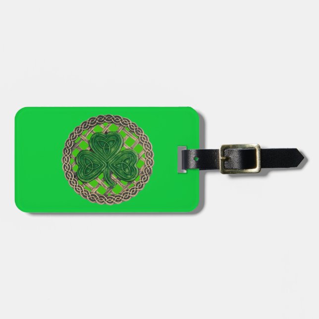 Étiquette À Bagage Balise de bagages Shamrock Celtic Knots Vert Perso (Devant horizontal)