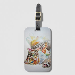 Étiquette À Bagage Balise de bagages Tabby Chat chats Aquarelle Art