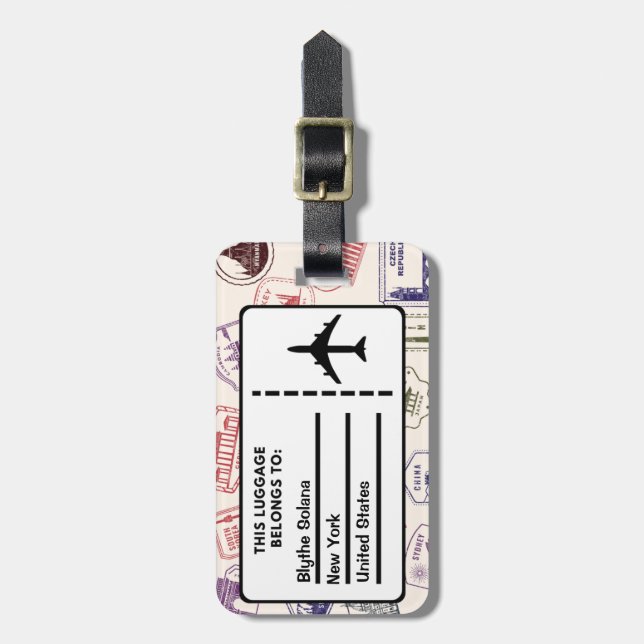 Étiquette À Bagage Balise de bagages Timbres de pays personnalisés (Devant Vertical)