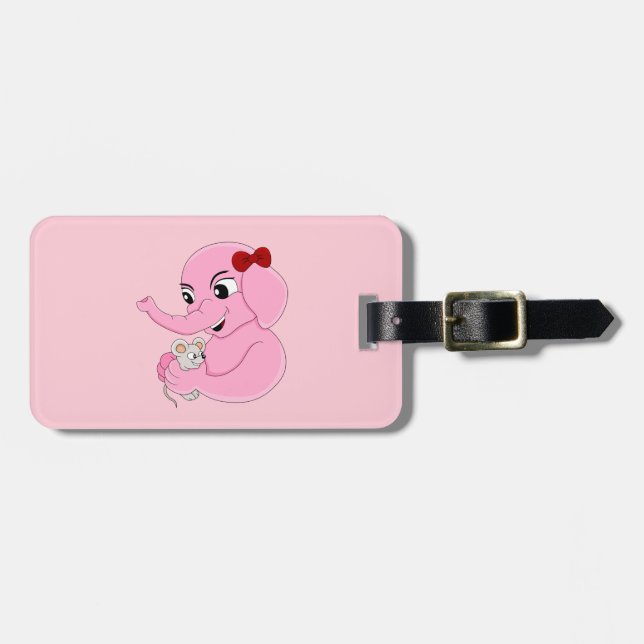 Étiquette À Bagage Balise de caricature pour fille d'éléphant mignonn (Devant horizontal)
