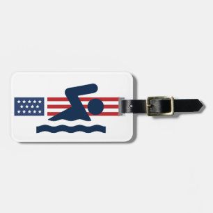 Étiquette À Bagage Balise de design de nage patriotique