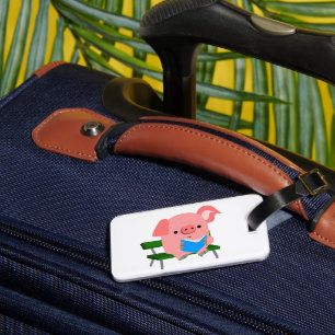 Étiquette À Bagage Balise de lecture d'un cochon de dessin mignon sur