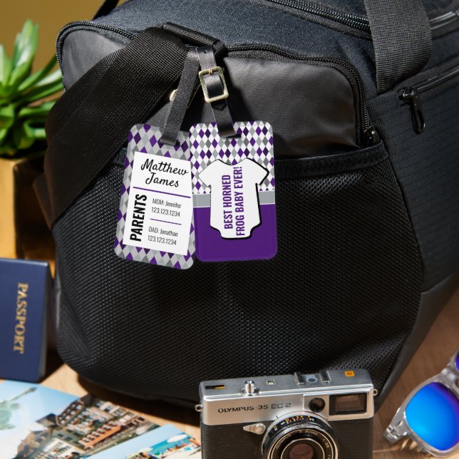 Étiquette À Bagage Balise de Motif de Jacquard gris pourpre de grenou (Recto & Verso)