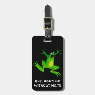 ÉTIQUETTE À BAGAGE BALISE DE VOYAGE DE GLISSEMENT. FUNNY FROG GRENOIR