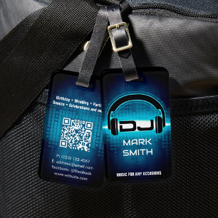 Étiquette À Bagage Balise DJ Modern Blue avec code QR