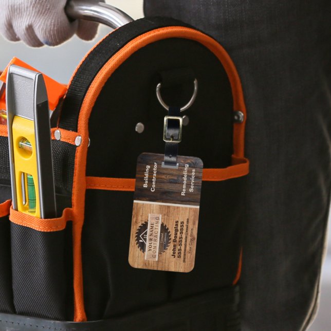 Étiquette À Bagage Balise d'outil du logo de l'entrepreneur en bois r (Créateur téléchargé)