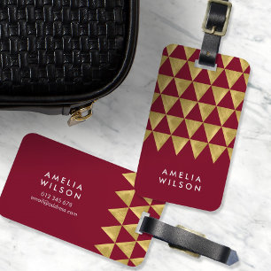 Étiquette À Bagage Balise élégante Burgundy Faux Gold Triangle