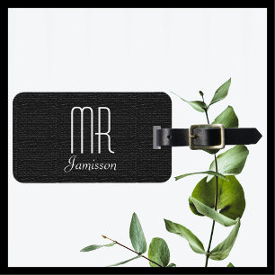 Étiquette À Bagage Balise Faux Textured Black Burlap MR Custom Luggag