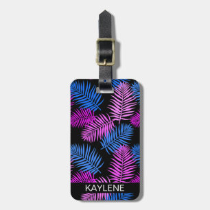 Étiquette À Bagage Balise Feuille de bagages rose et bleu Palm