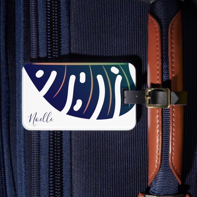Étiquette À Bagage Balise Feuille Tropicale Bleue, Bagage Blanc (Insitu Rectoal 4)