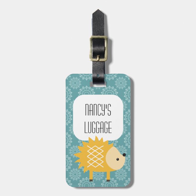 Étiquette À Bagage Balise Jaune Hérisson Mignonne Bois Animal Bagage (Devant Vertical)