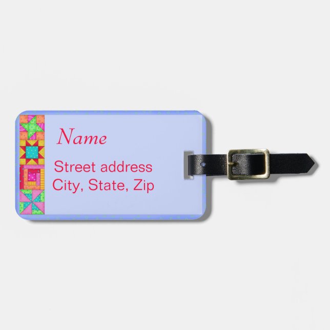 Étiquette À Bagage Balise Lavender Quilt Block Bagage ou Machine à co (Devant horizontal)
