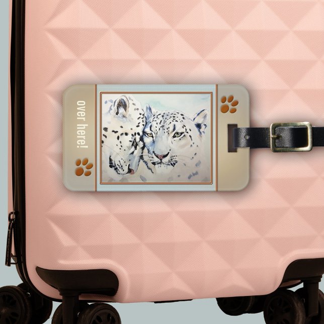 Étiquette À Bagage Balise Léopard Big Cat Love (Luggage tag featuring a watercolor of two lovely leopards framed by cute cat paws and your own text)