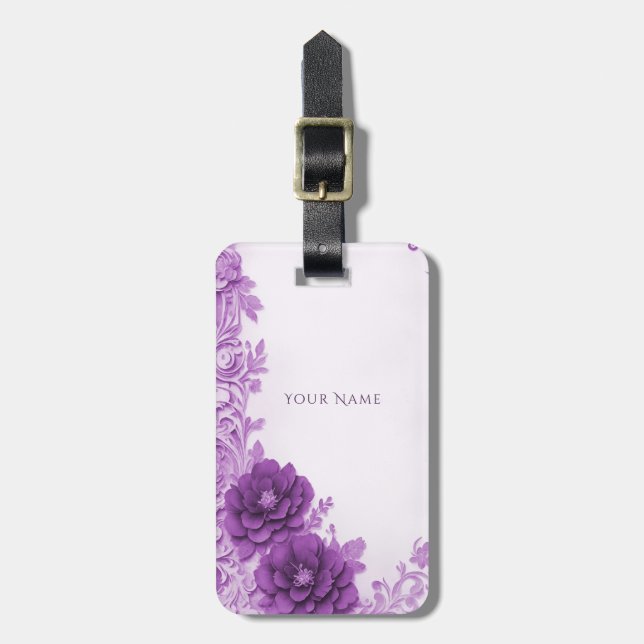 Étiquette À Bagage Balise Luge Fleurie de fleurs violettes (Devant Vertical)