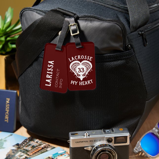 Étiquette À Bagage Balise Maroon Lacrosse My Heart Luggage (Recto & Verso)