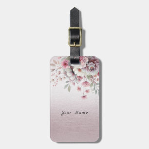 Étiquette À Bagage Balise moderne rose blanc floral