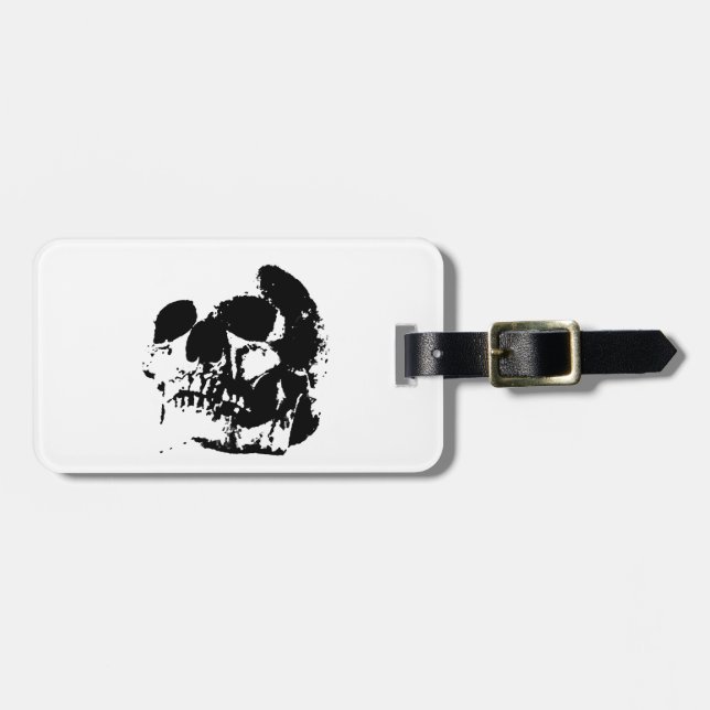 Étiquette À Bagage Balise Noir & Blanc Pop Art Skull Luge (Devant horizontal)