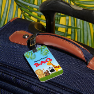 Étiquette À Bagage Balise Nom de l'enfant   Safari Animaux Voyage