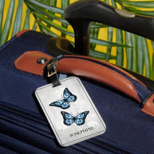 Étiquette À Bagage Balise Papillon bleu floral (Insitu Rectoal 1)