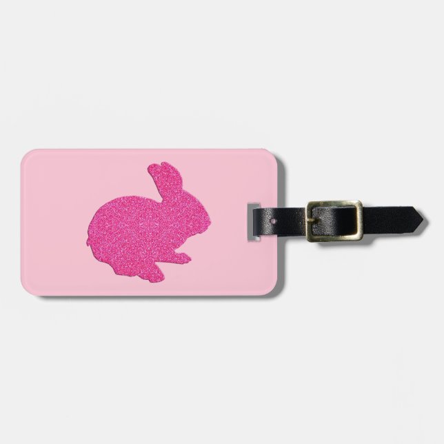 Étiquette À Bagage Balise Parties scintillant rose Silhouette Lapin d (Devant horizontal)