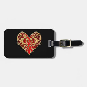 Étiquette À Bagage Balise Red Filigree Heart Luggage
