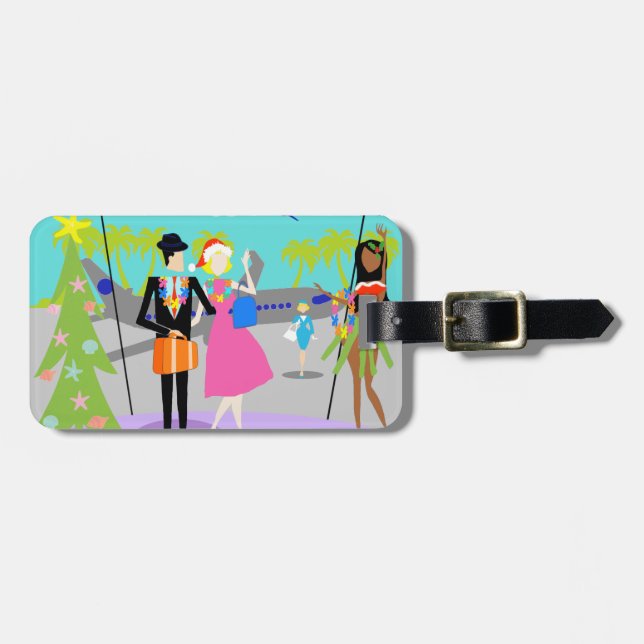 Étiquette À Bagage Balise Retro Hawaiian Christmas Luggage (Devant horizontal)
