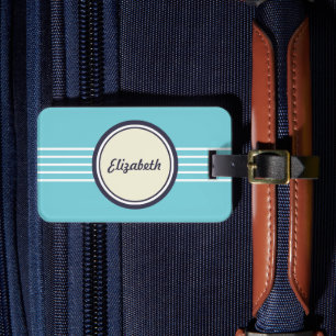 Étiquette À Bagage Balise Retro pour bagages Turquoises et bleus pers