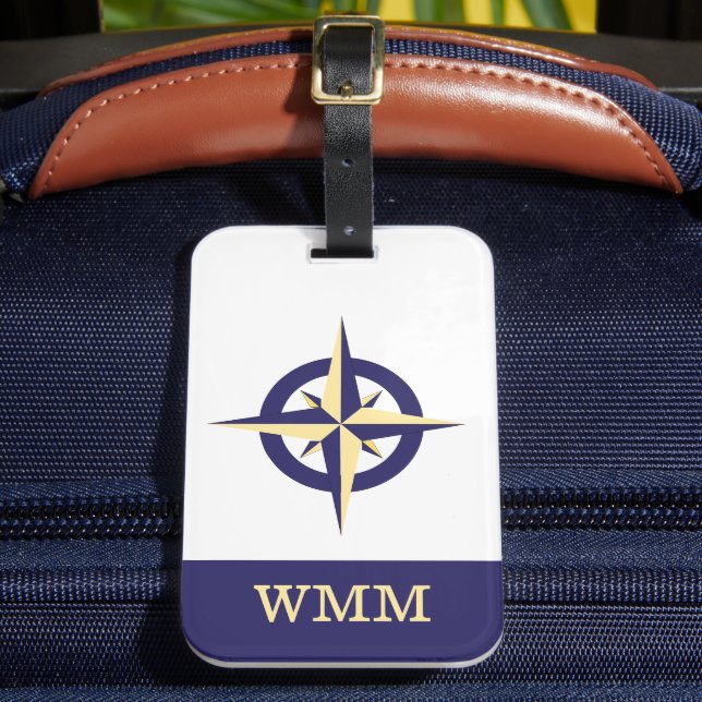 Étiquette À Bagage Balise Rose Compass customisé Bleu & Or (Insitu Rectoal 2)