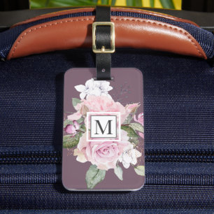 Étiquette À Bagage Balise rose Jardin violet Monogramme