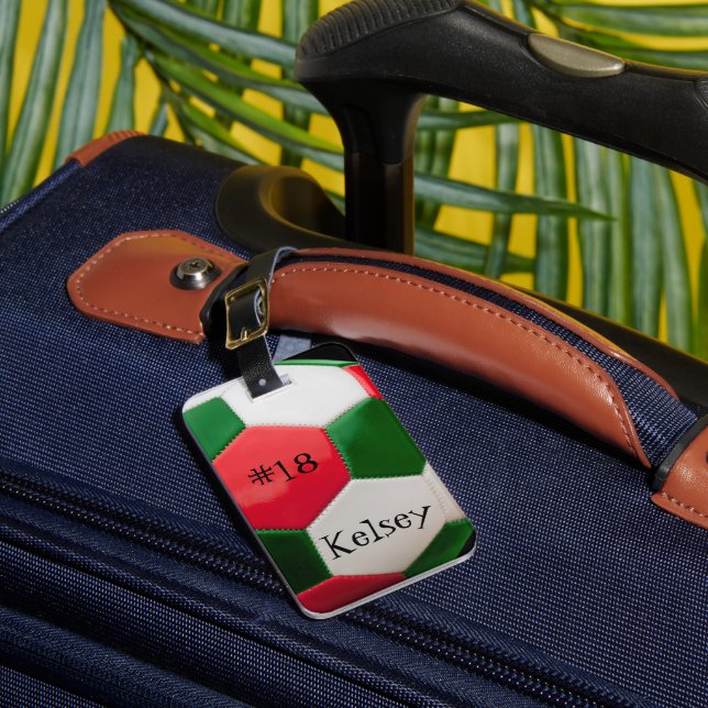 Étiquette À Bagage Balise rouge blanc et vert, Soccer Nom du sac (Insitu Rectoal 1)