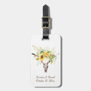 Étiquette À Bagage Balise Rustique Aquarelle Tournesol Vache Crâne Ba