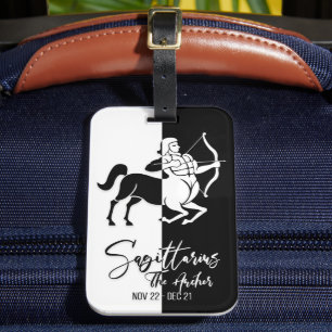 Étiquette À Bagage Balise Sagittarius Zodiac Signal noir & blanc