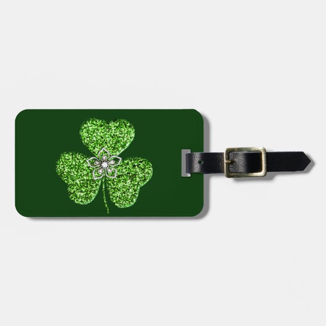 Étiquette À Bagage Balise Shamrock parties scintillant et bagage à fl (Devant horizontal)