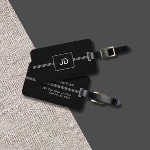 Étiquette À Bagage Balise simple Elegant Noir Blanc Monogramme