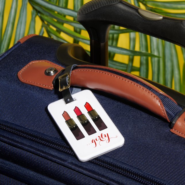 Étiquette À Bagage Balise Trendy Red Lipstick Trio Girly Luggage (Insitu Rectoal 1)